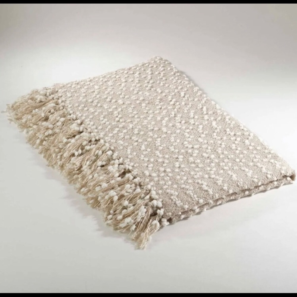 Saro Lifestyle Petite Pompon Design Throw- Vanilla